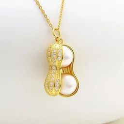 DIVASTRI Gold-Plated Stainless Steel Diamond Shaped Pearls & AD Studded Pendant with Chain-picture-13
