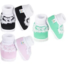 NESKA MODA 0 To 12 Months Infants Pack of 3 Pair Soft Cotton Butterfly Frill Booties image 3
