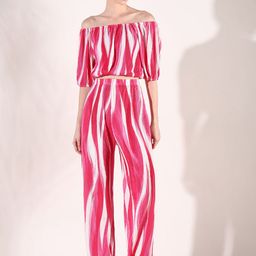 SHOWOFF Abstract Printed Off-Shoulder Neck Short Sleeves Top With Trouser-picture-35