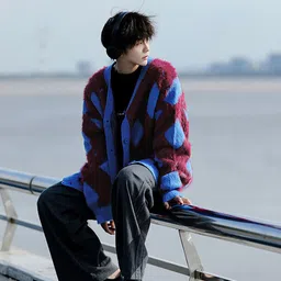 StyleCast x Revolte Men Longline Cardigan with Fuzzy Detail image 4