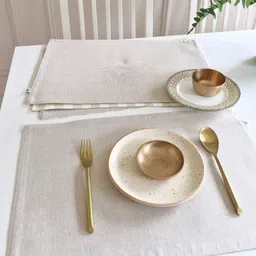 The Yard House 4-Pcs Beige Checked Cotton Rectangular Shaped Table Placemats image 2