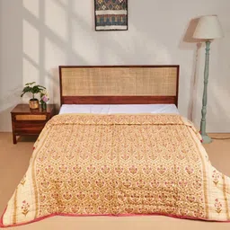 Fabindia Yellow & Pink Cotton Ethnic Motifs Mild Winter 354 GSM Single Bed Quilt-image-78