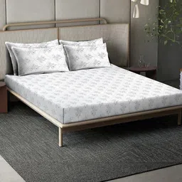 KLOTTHE Off White Floral 400 TC King Bedsheet with 4 Pillow Covers-image-10