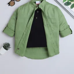 BAATCHEET Boys Solid Band Collar Cotton Casual Shirt-picture-39