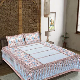 FrionKandy Living White & Red Floral 180 TC King Bedsheet with 2 Pillow Covers-image-19