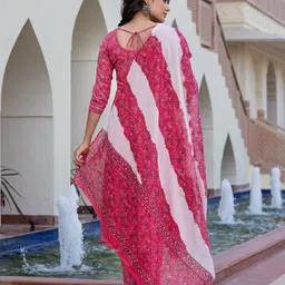 KALINI Women Floral Printed Regular Pure Cotton Kurta with Trousers & With Dupatta image 5