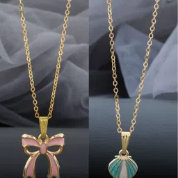Birado Jewellery Women Set Of 2 Gold-Plated Enamelled Bow Pendants With Chains-image-26