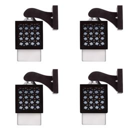 Gojeeva Black & White 4 Pieces Textured Wooden Square Shaped Wall Lamps-picture-48