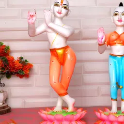 GW CREATIONS Orange & Blue Radha Krishna Exquisite Marble Religious Idol Showpiece-image-37