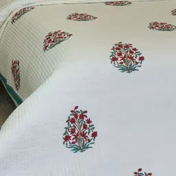 The Jaipur Wala 3Pcs White & Red Floral Printed Cotton Double Superking Bed Covers-picture-15