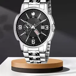 SZN Men Patterned Dial & Stainless Steel Straps Analogue Watch Double window BlackSZN-picture-25