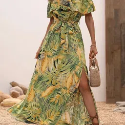 HERE&NOW Tropical Print Off-Shoulder Maxi Dress image 1