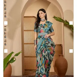 Moda Rapido Floral Zari Linen Blend Handloom Saree-picture-38