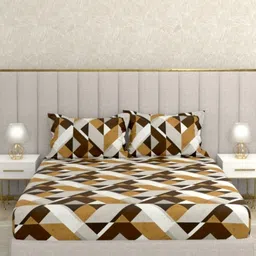 Pure Decor Velar Sib Brown Geometric Cotton 330 TC Double King Bedsheet Set-2.74m X 2.74m-image-51