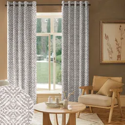 Nefertiti Home Tan 2 Pieces Floral Printed Black Out Door Curtains-image-41