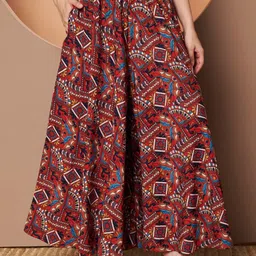 LookShine Women Printed Relaxed Flared Wrinkle Free Trousers-picture-44