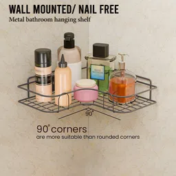 Kuber Industries Grey 4 Pieces Corner Self Adhesive Bathroom Organiser with Drill Screws image 3