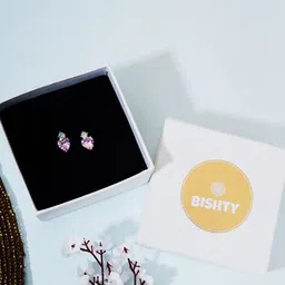 Bishty Fashion Stainless Steel Silver-Plated Cubic Zirconia Studded Heart Studs image 1