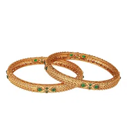 Jazz and Sizzle Set Of 2 18K Gold-Plated Emerald Gemstones Studded Bangles image 4