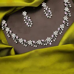 Anouk Silver-Plated American Diamonds Studded Necklace With Earrings image 5