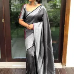 CaniBani Woven Design Zari Silk Blend Handloom Banarasi Saree-image-90