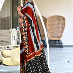 VASVI Ethnic Motifs Pure Cotton Block Print Saree image 5