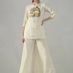 HERE&NOW Embroidered Pure Cotton Tunic & Trousers Co-Ord Set-picture-20