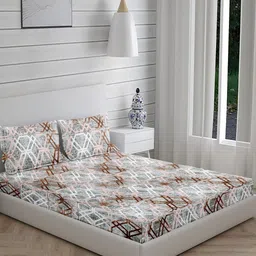 YaAkholic Beige & White Printed Microfiber 210 TC King Bedsheet Set 1.98m x 1.82m-image-48