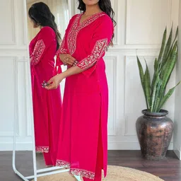 Siya Fashion Ethnic Motifs Embroidered V-Neck Straight Kurta With Trousers & Dupatta image 3