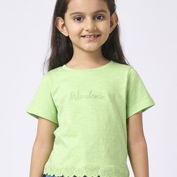 Ed-a-Mamma Girls Self Design Typography Embroidered T-shirt-picture-2