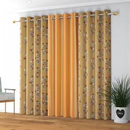 GEET CREATIONS Gold-Toned Set of 3 Floral Room Darkening Door Curtain-picture-32