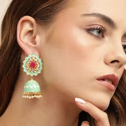 Anouk Gold Plated Beaded Enamelled Dome Shaped Jhumkas Earrings image 1