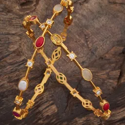 Kushal's Fashion Jewellery Embellished Bridal Set Of 2 92.5 Silver Stone Bangles-picture-23