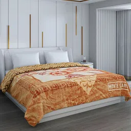 Monte Carlo Mustard & White Floral Printed Heavy Winter Double Bed Blanket-image-44
