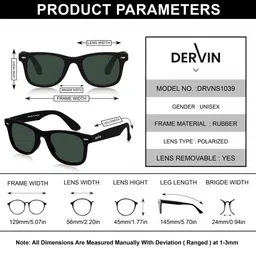 Dervin Unisex Green Lens & Black Wayfarer Sunglasses with image 4