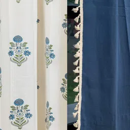 URBAN SPACE Blue & White Set of 4 Ethnic Motifs Long Door Curtain image 3