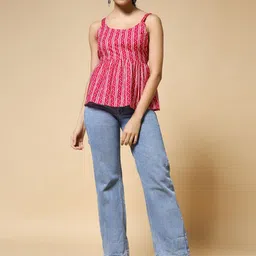 Womenster Women Printed Cotton Peplum Top-image-8