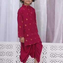 Little Bansi Boys Ethnic Motifs Regular Pure Cotton Kurta with Dhoti Pants image 3