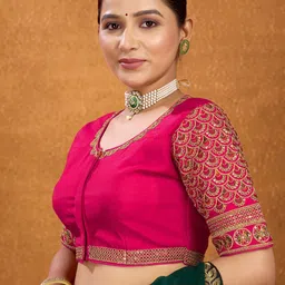 KALINI Sequinned Embroidered Silk Saree Blouse image 2