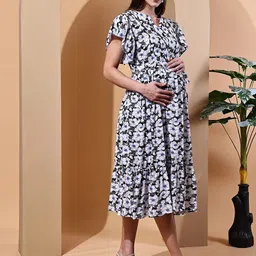 COLOR STUDIO Women Floral Printed Maternity A-Line Midi Dress image 4