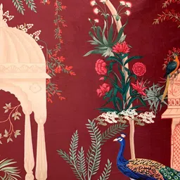 TARA- Sparkling Homes Red & Beige Set of 2 Floral Velvet Square Cushion Covers image 4