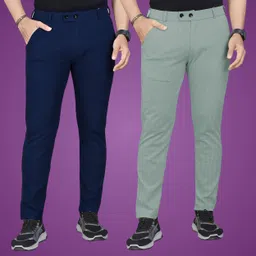 gibbonte Pack of 2 Men Regular Fit Light Green, Blue Cotton Blend Trousers-picture-20