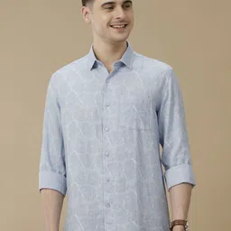Linen Club Men Contemporary Slim Fit Tropical Printed Linen Shirt-image-41
