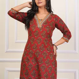 Kahili Art Women Ethnic Motifs Printed Regular Thread Work Pure Cotton Kurta with Trousers image 3