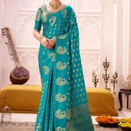 MADHAVPRIYA Ethnic Motifs Woven Design Zari Banarasi Saree With Blouse Piece-image-13