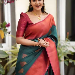 Anouk Ethnic MotifsKanjeevaram Saree with Zari Border image 2