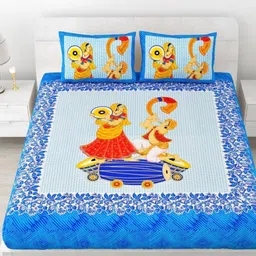 Aura Blue Floral 144 TC Queen Bedsheet with 2 Pillow Covers-picture-24