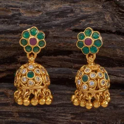 Kushal's Fashion Jewellery 92.5 Pure Silver Gold-Plated Stone Studded Dome Shaped Jhumkas-picture-47