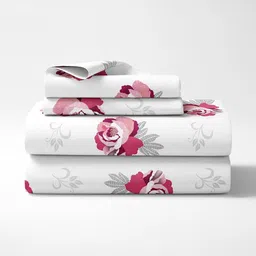 LORETO White Floral 210 TC King Bedsheet with 2 Pillow Covers image 3