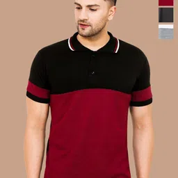 Leotude Men Pack Of 3 Colourblocked Polo Collar Cotton T-shirts-picture-56